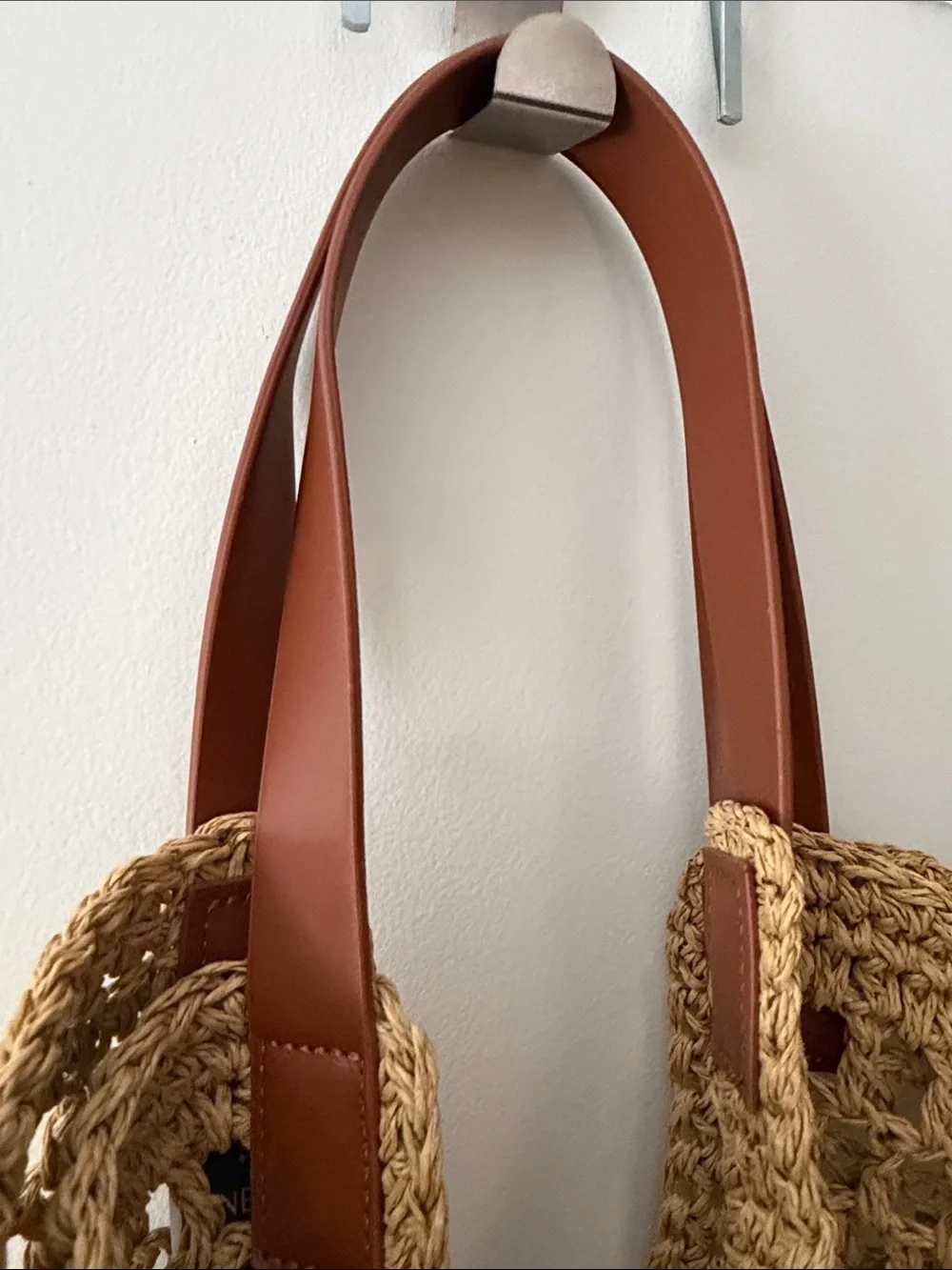 Banana Republic Woven Tan Straw Tote with Brown Leather Handles